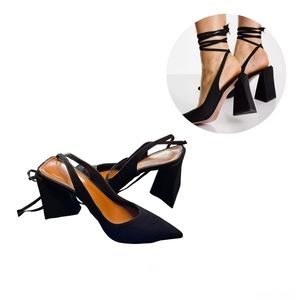 ASOS Design Project tie leg block heeled shoes in black size 8
